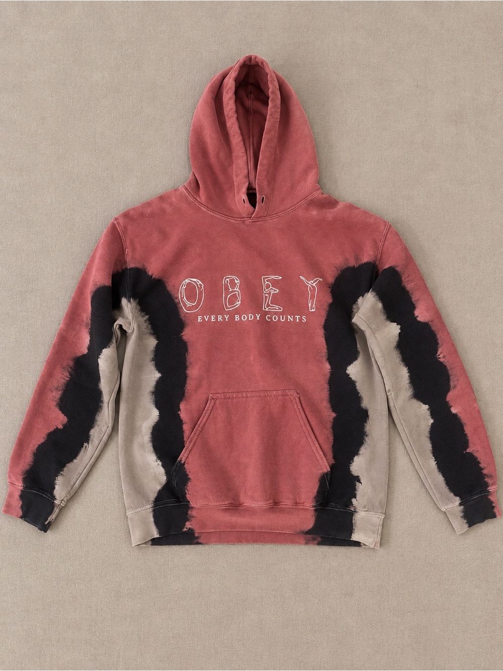 OBEY Every Body Counts Bleach Dye Graphic Hoodie Small Pink Grey Streetwear